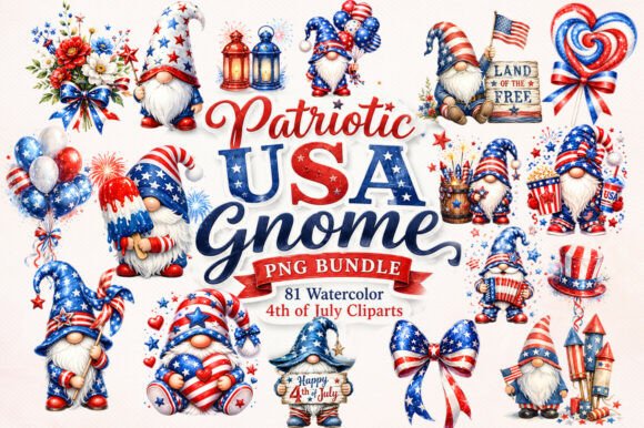 Download Patriotic-usa-gnome-png-bundle-pack - Pack Collection