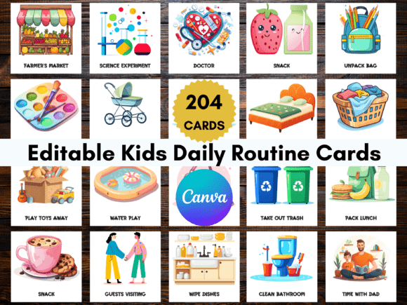 Download 204 Editable Kids Daily Routine Cards - Premium Resources